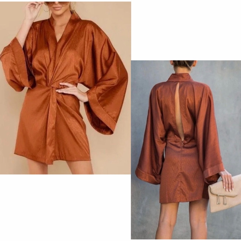 STORIA VICI NWT Burnt Copper Kimono Sleeve Mini Dress S